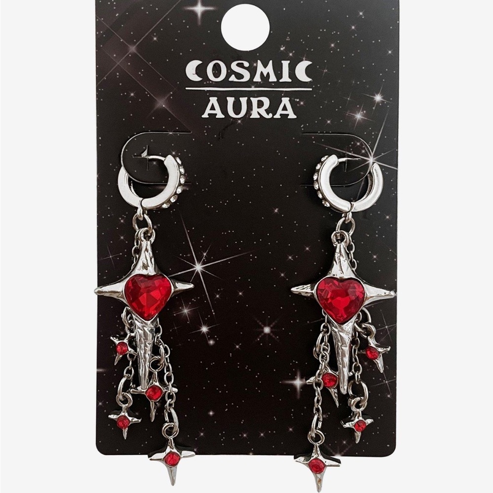 Cosmic Aura Red Heart Star Drop Earrings Hot Topic